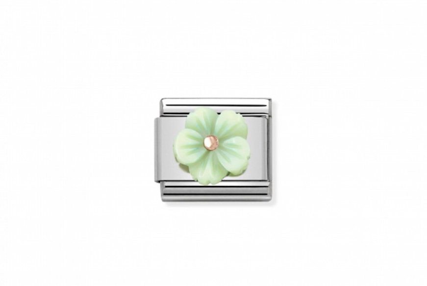 Flower in Green Mother of Pearl Composable steel and rosè gold Nomination