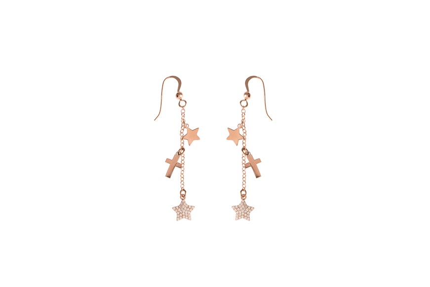 Earrings Stars silver rosè with zircons and cross Selezione Zanolli