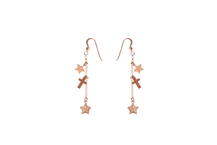 Earrings Stars silver rosè with zircons and cross Selezione Zanolli