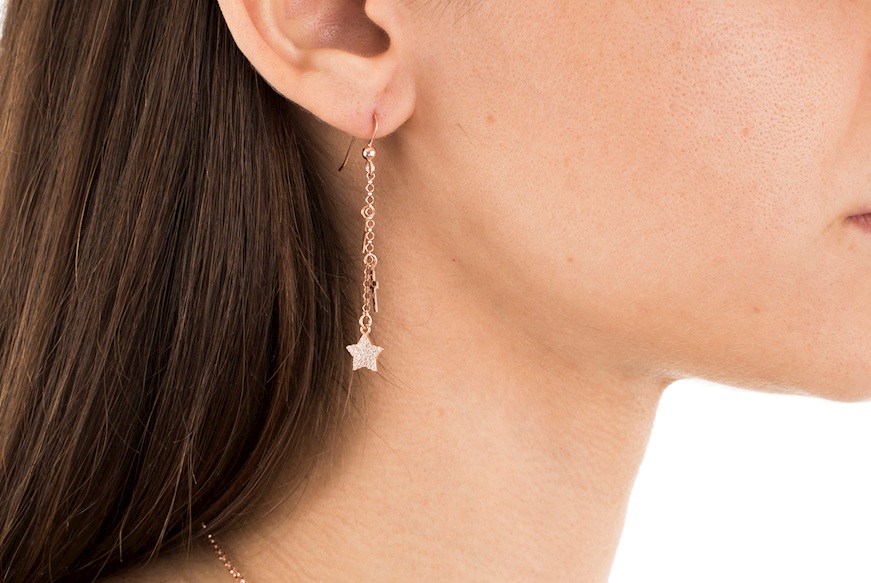 Earrings Stars silver rosè with zircons and cross Selezione Zanolli