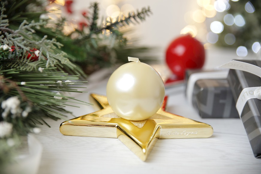 Portacandele di Natale Stella con candela e nastro Selezione Zanolli