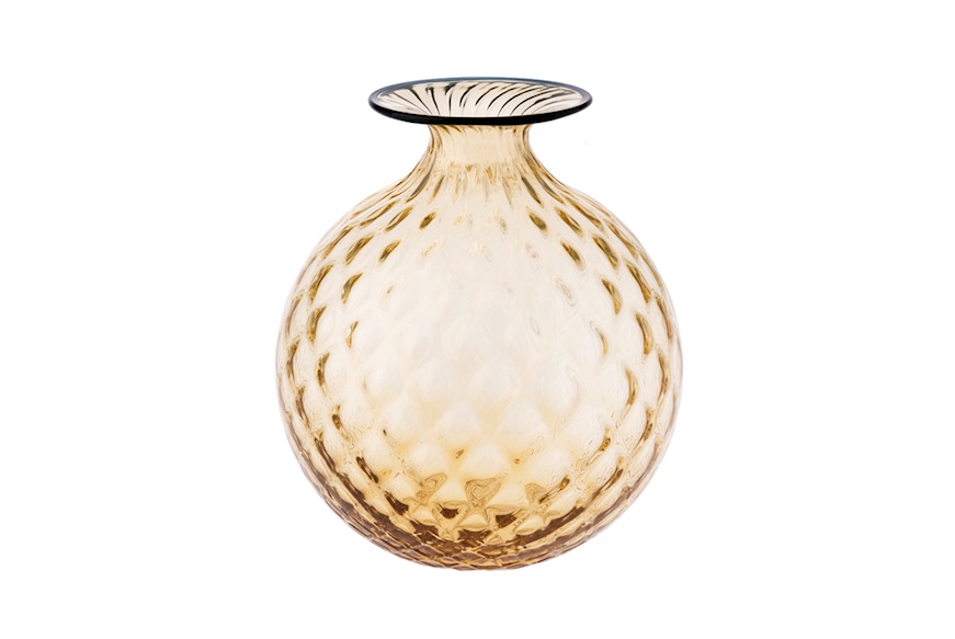 Venini Vase Monofiori Balloton Murano glass amber with horizon ring