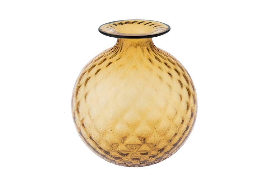 Vase Monofiore Balloton Murano glass amber with horizon ring Venini