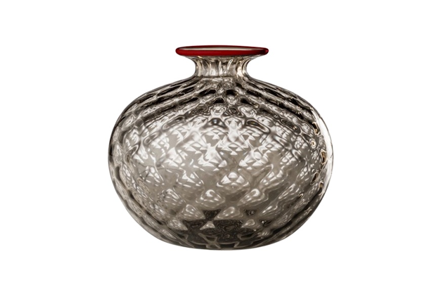 Vase Monofiore Balloton Murano glass grey with red ring Venini