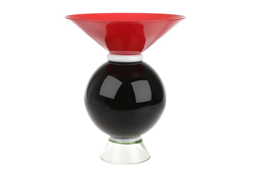 Vaso Yemen vetro di Murano colore corallo, lattimo, nero, e verdognolo Venini