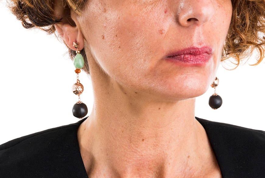 Earrings silver with ebony, amber and jade Luisa della Salda