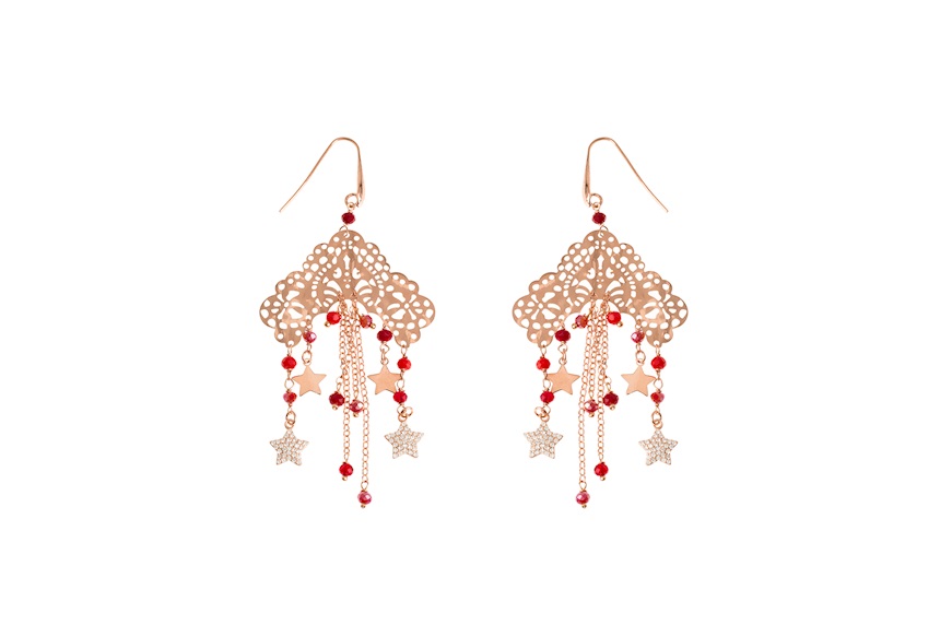 Earrings silver red crystals, stars with red zircons Selezione Zanolli