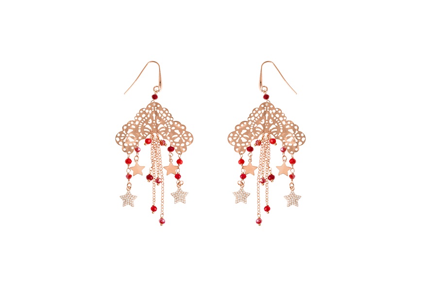 Orecchini argento pizzo con cristalli rossi, stelle con zirconi rossi Selezione Zanolli