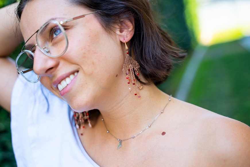 Earrings silver red crystals, stars with red zircons Selezione Zanolli