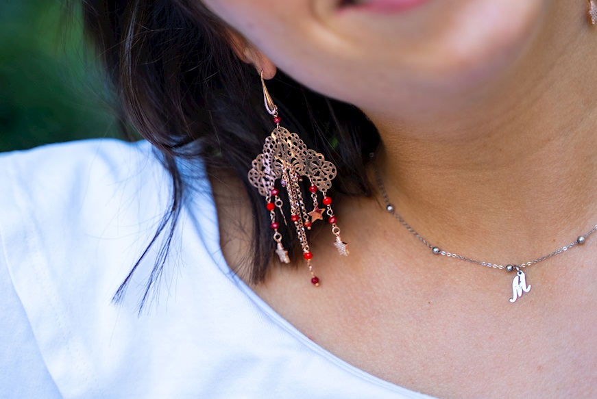 Earrings silver red crystals, stars with red zircons Selezione Zanolli