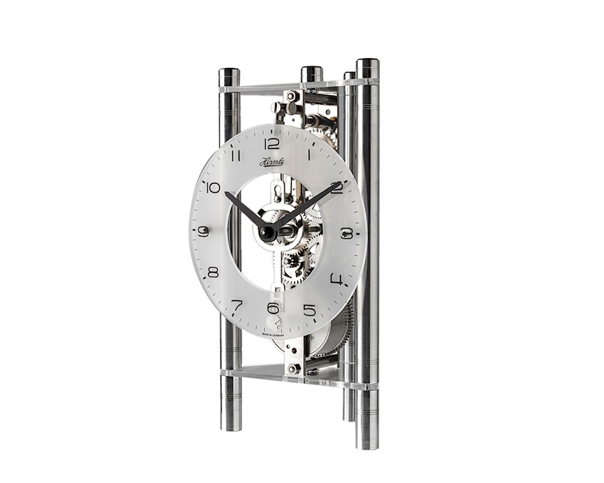 Orologio da tavolo in alluminio con movimento scheletrato Hermle