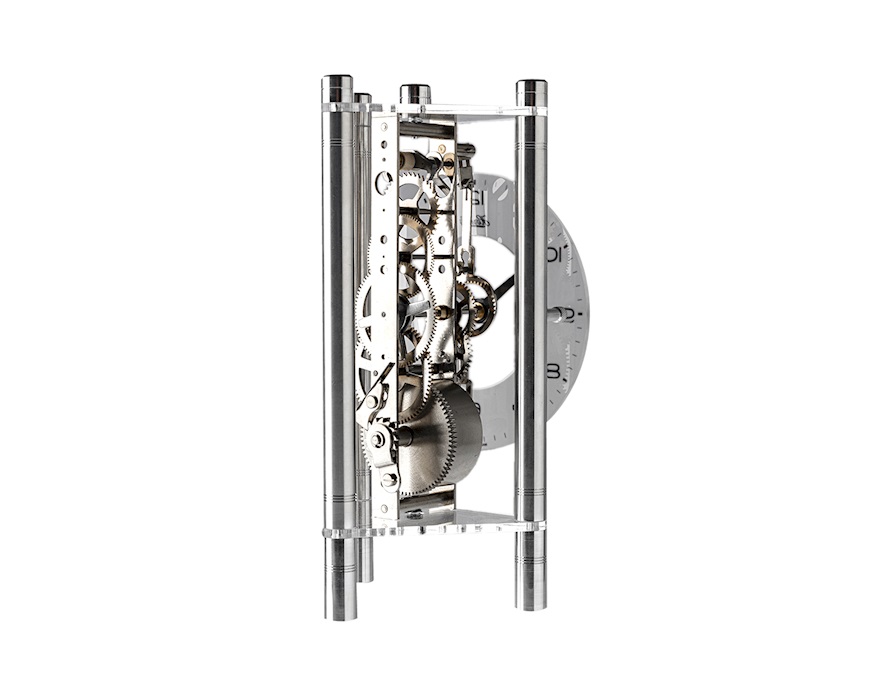 Orologio da tavolo in alluminio con movimento scheletrato Hermle