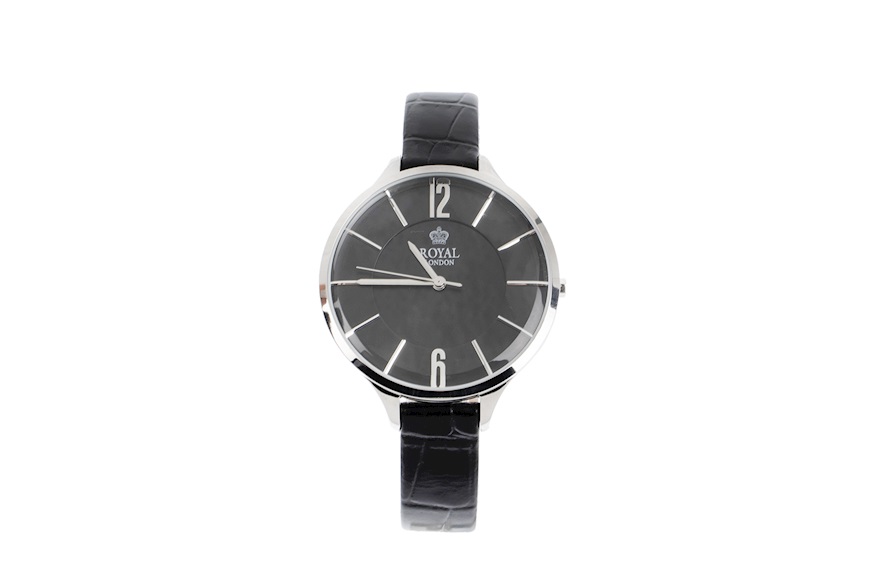 Orologio da polso donna acciaio con quadrante nero e cinturino in pelle Royal London