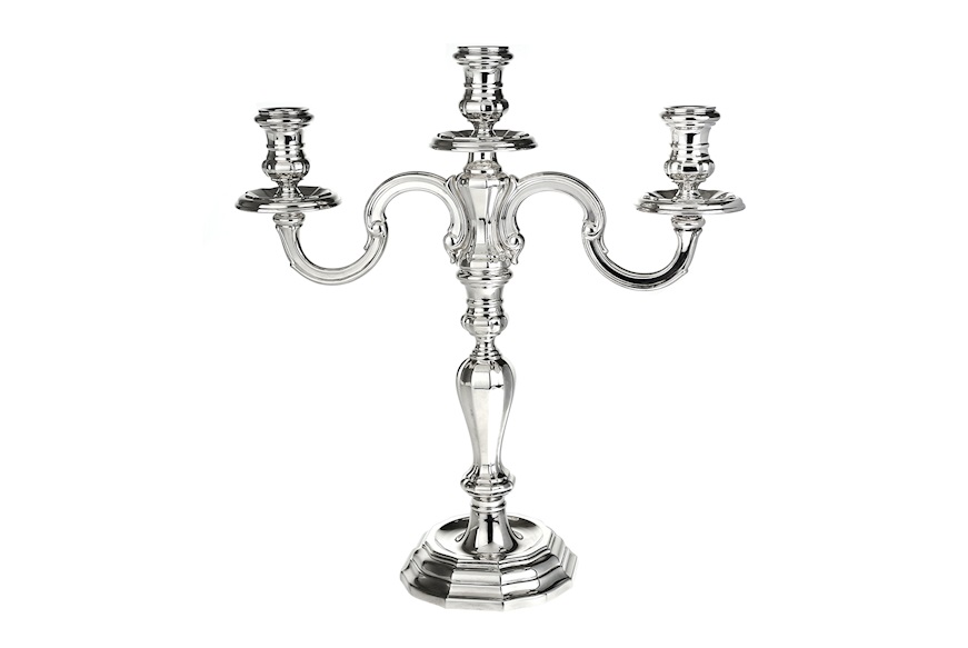 Candleholder Baroque silver with three flames Selezione Zanolli