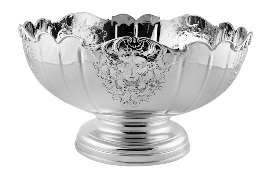 Round stand bowl silver baroque embossing Selezione Zanolli