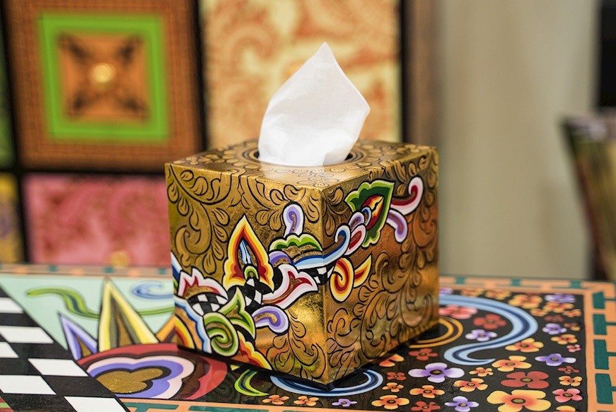 Tissue Box Square Gold hand painted Tom's Drag