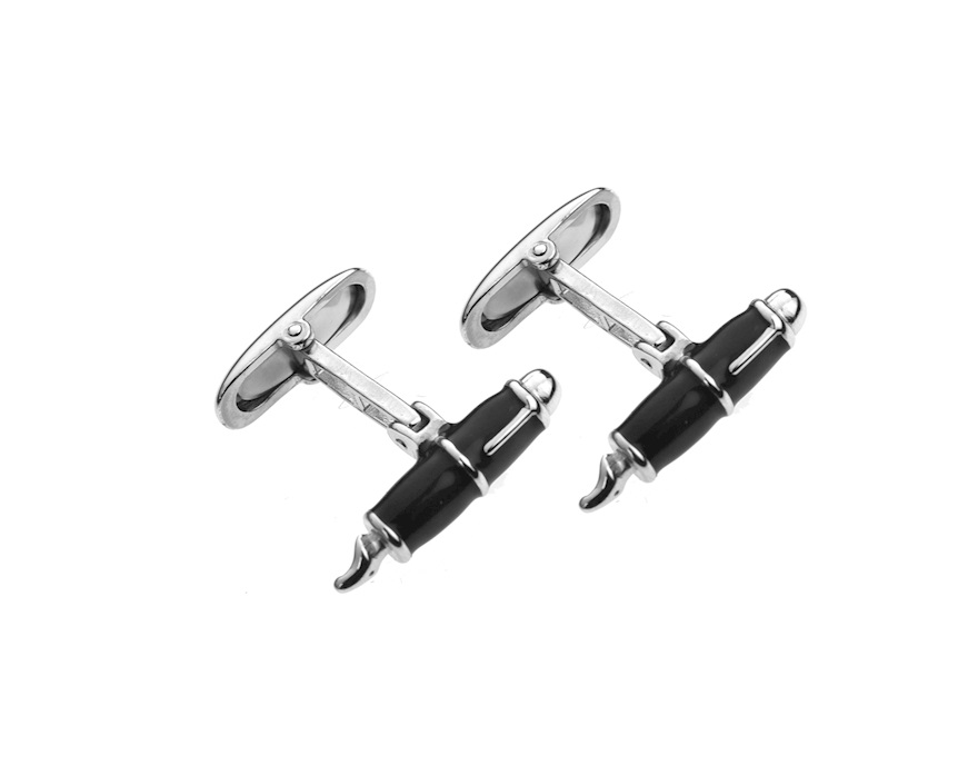 Gemelli Stilografica argento con smalto nero Selezione Zanolli