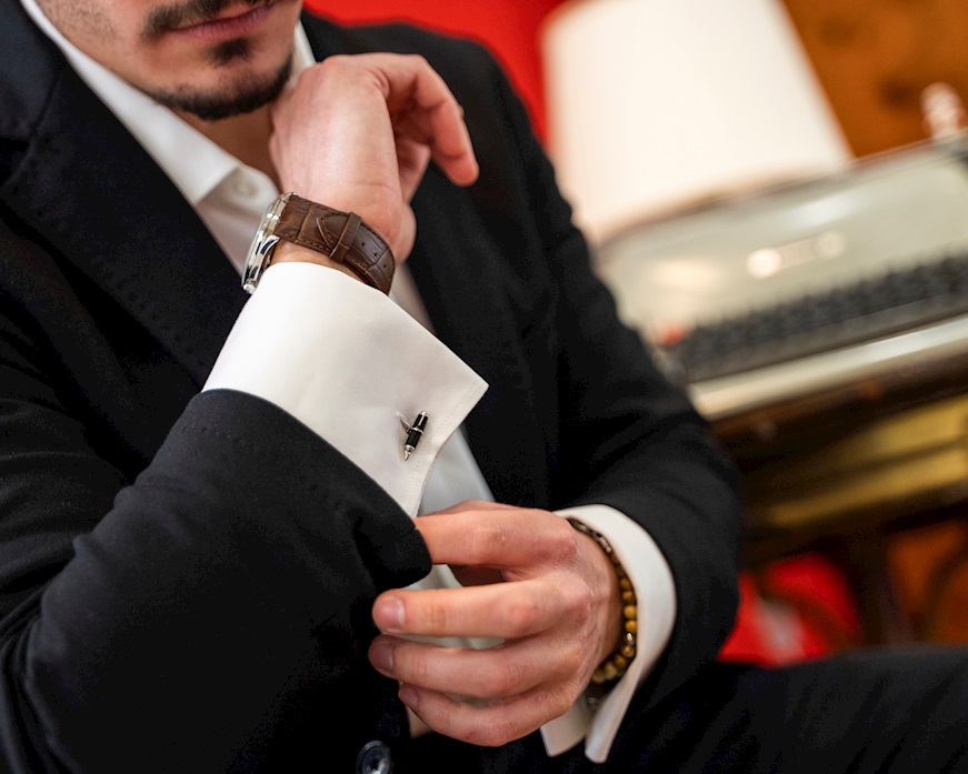 Gemelli Stilografica argento con smalto nero Selezione Zanolli