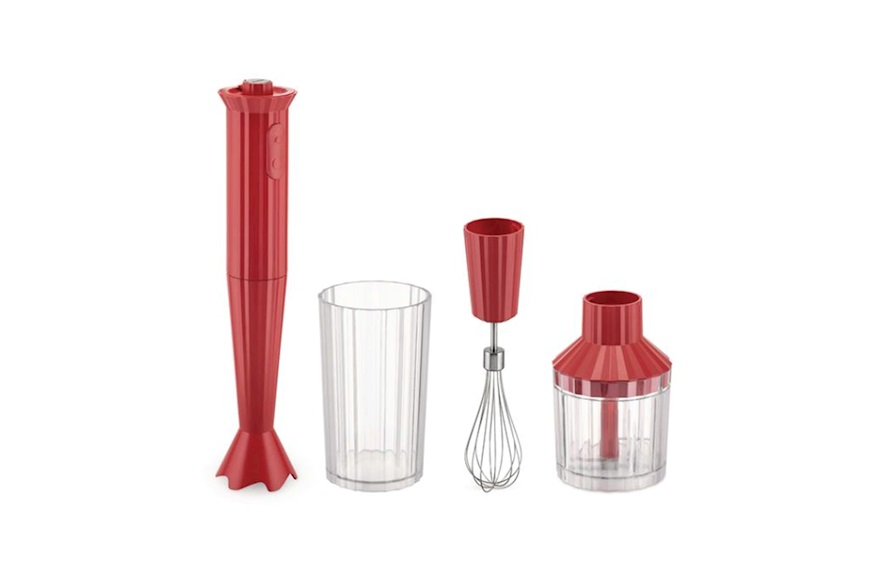 Set frullatore Plissè rosso con frusta e tritatutto (4 pezzi) Alessi