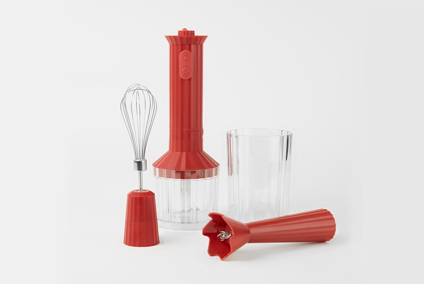 Set frullatore Plissè rosso con frusta e tritatutto (4 pezzi) Alessi