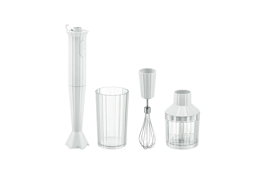 Set frullatore Plissè bianco con frusta e tritatutto (4 pezzi) Alessi