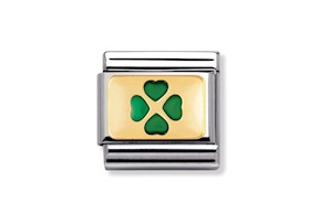 Green Four Leaf Clover Composable steel gold and enamel Nomination