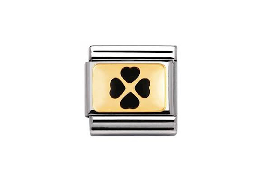 Black Four Leaf Clover Composable steel gold and enamel Nomination