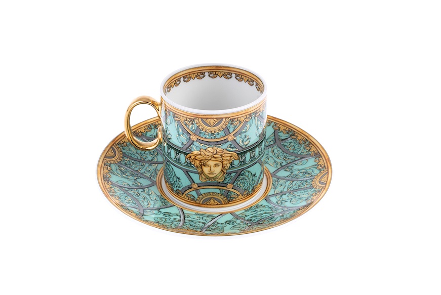 Coffee cup La scala del Palazzo porcelain green with saucer Versace