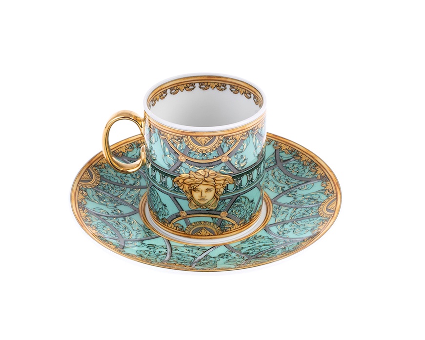 Tazza espresso La scala del Palazzo porcellana verde con piattino Versace