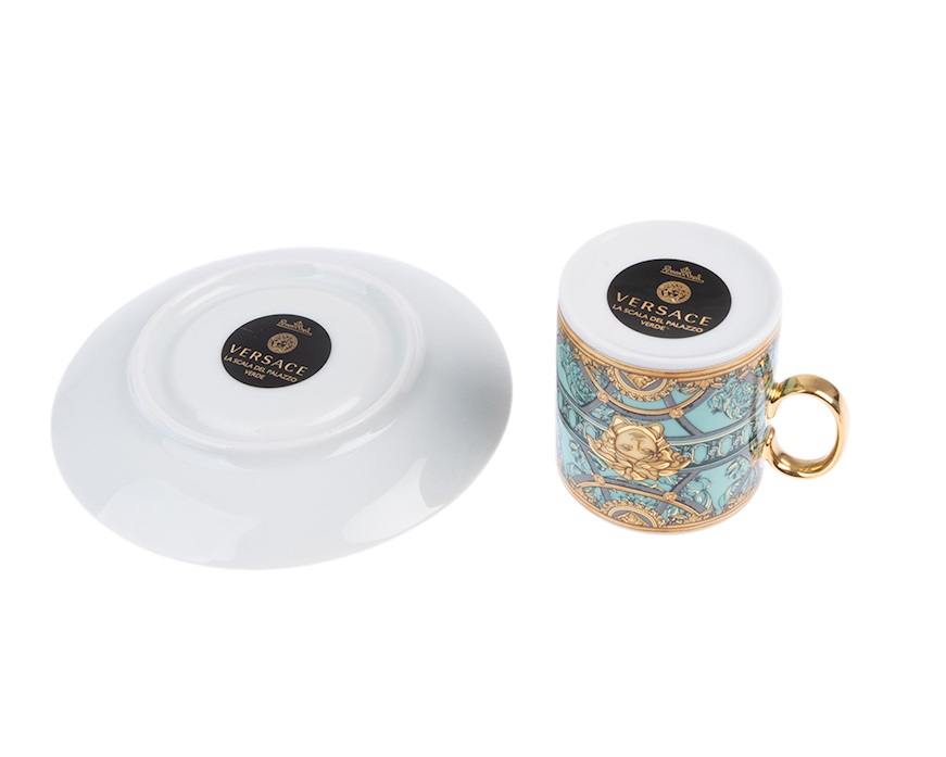 Tazza espresso La scala del Palazzo porcellana verde con piattino Versace