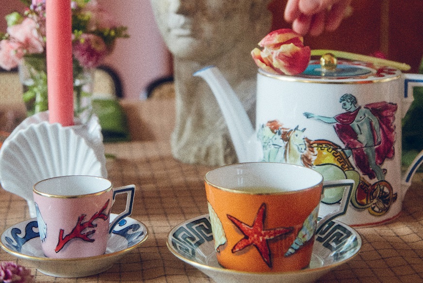 Tea cup set Il viaggio di Nettuno porcelain 2 pieces with saucer Richard Ginori