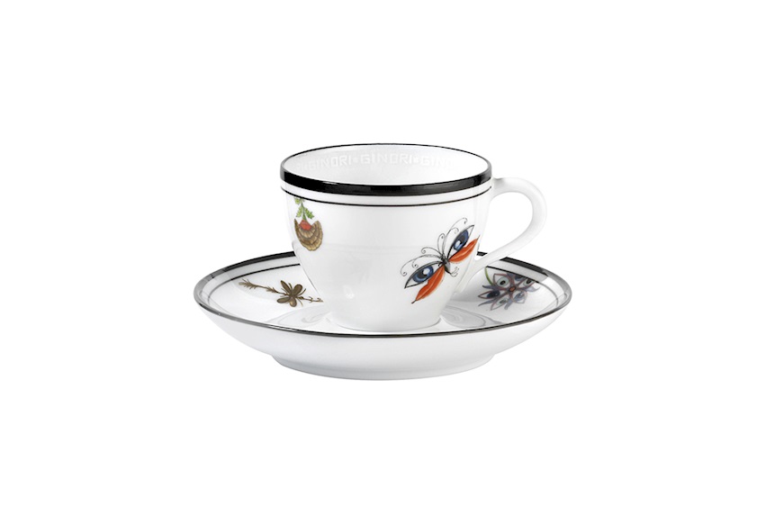 Coffe cup set Arcadia Bianco porcelain 2 pieces with saucer Richard Ginori
