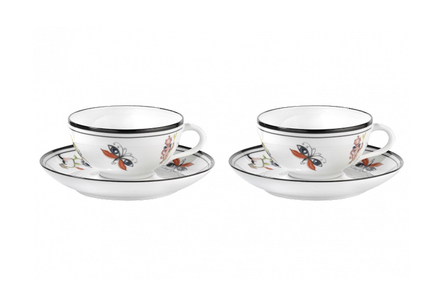 Tea cup set Arcadia Bianco porcelain 2 pieces with saucer Richard Ginori