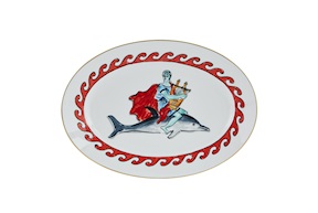 Oval tray Il viaggio di Nettuno porcelain dolphin white Richard Ginori