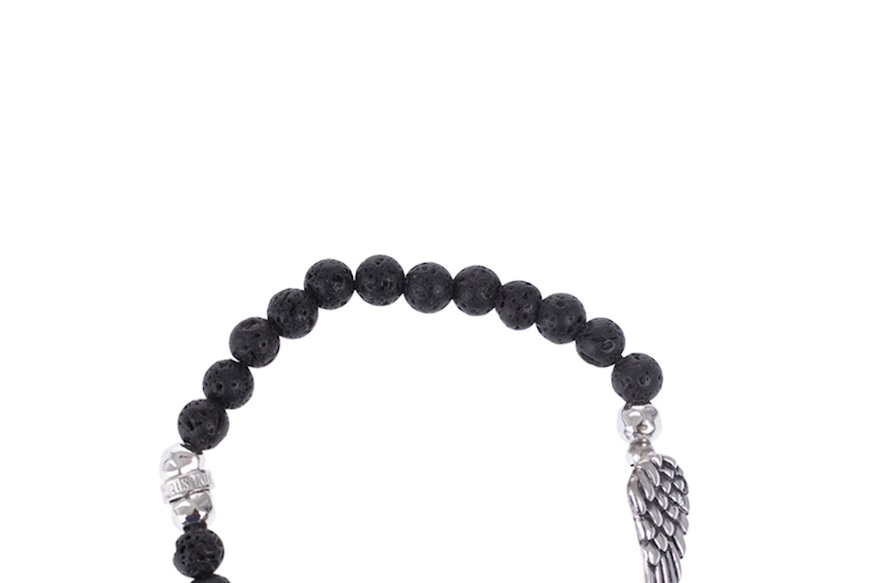 Elastic bracelet Nike silver with lava stone and wing Maria Cristina Sterling