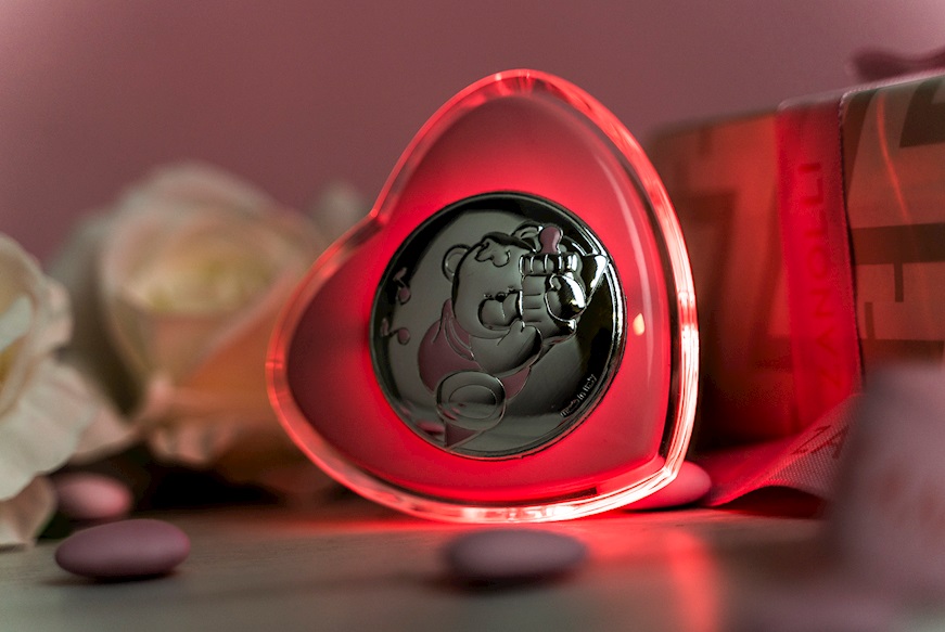 Luce notturna Orsetto argento pvd cuore rosa Selezione Zanolli