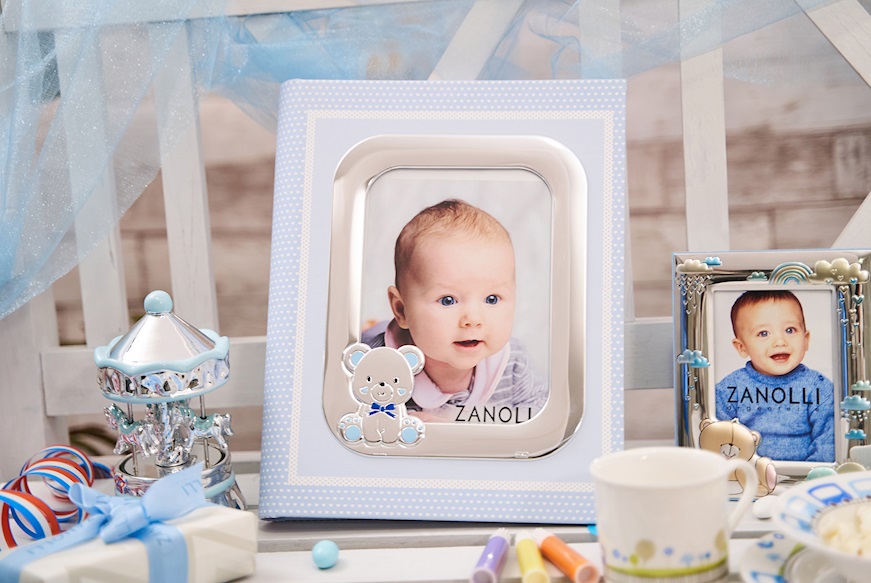 Album Teddy Bear pvd Silver with picture frame blue Selezione Zanolli