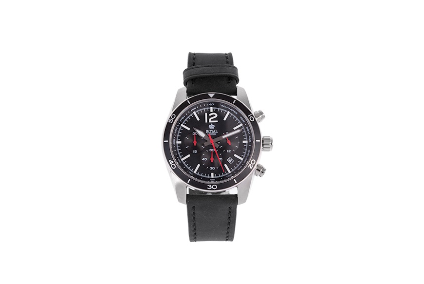 Chronograph steel with black dial and leather strap Royal London