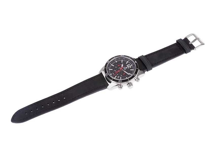 Chronograph steel with black dial and leather strap Royal London