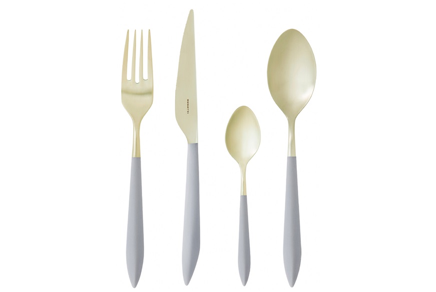 Set posate Ares acciaio dorato con manico grigio (4 pezzi) Bugatti