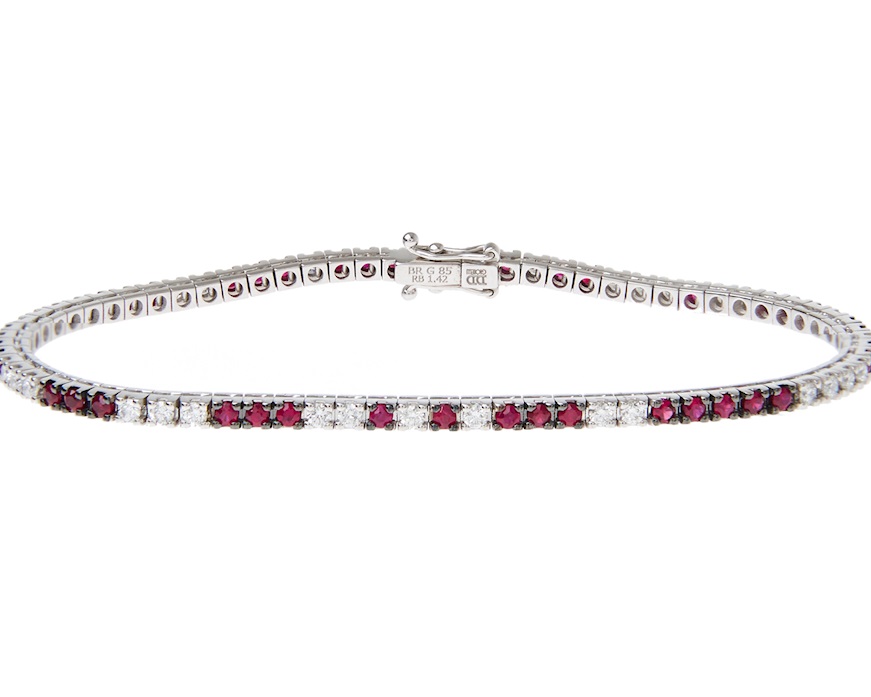 Bracciale tennis oro 750‰ e diamanti ct. 0.85 e rubini ct. 1.65 Davite & Delucchi
