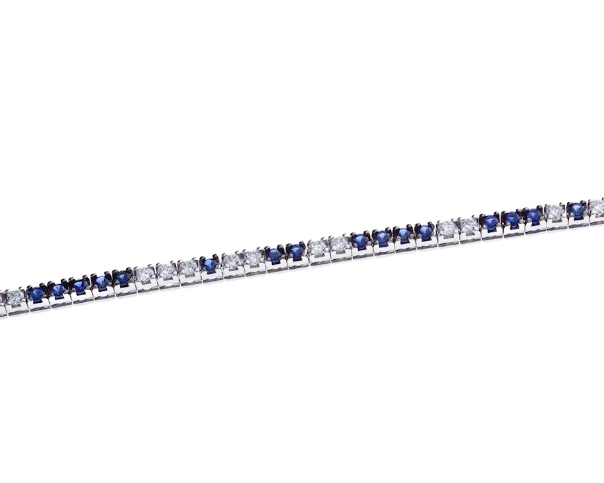 Bracciale tennis oro 750‰ e diamanti ct. 0.85 e zaffiri ct. 1.45 Davite & Delucchi