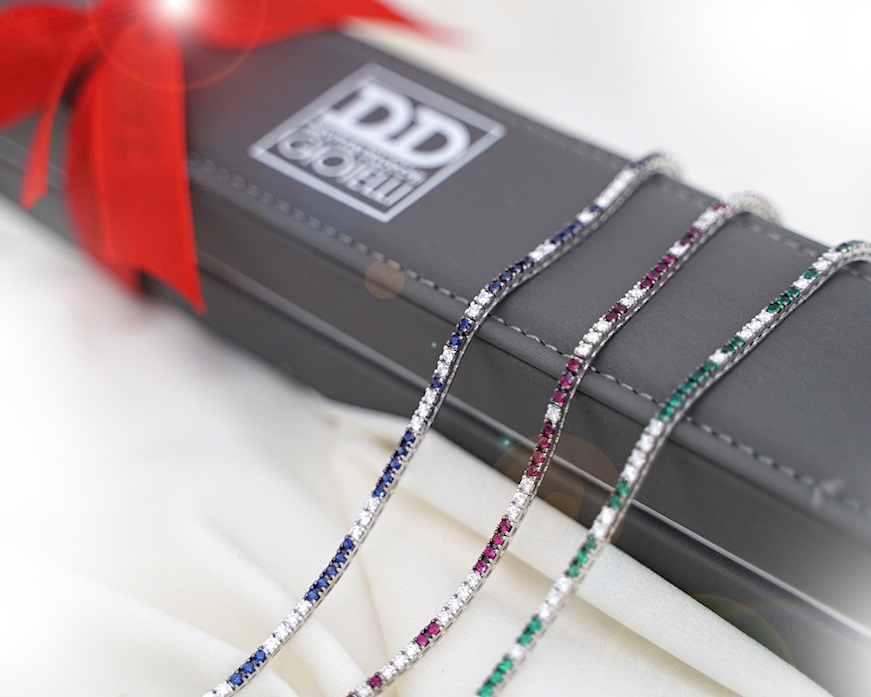 Bracciale tennis oro 750‰ e diamanti ct. 0.85 e zaffiri ct. 1.45 Davite & Delucchi