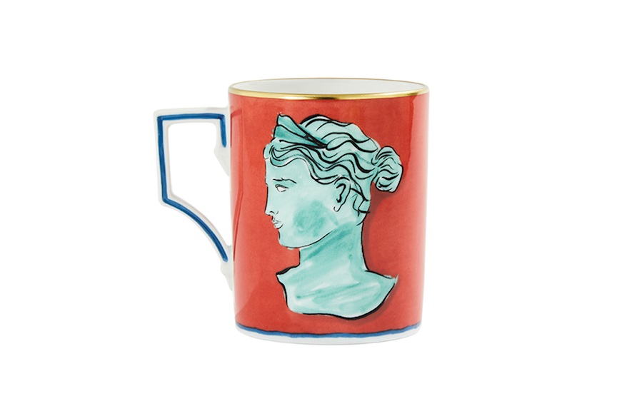 Mug Il viaggio di Nettuno porcellana rosso corallo Richard Ginori