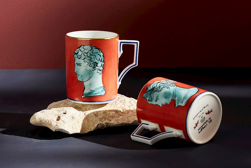 Mug Il viaggio di Nettuno porcellana rosso corallo Richard Ginori