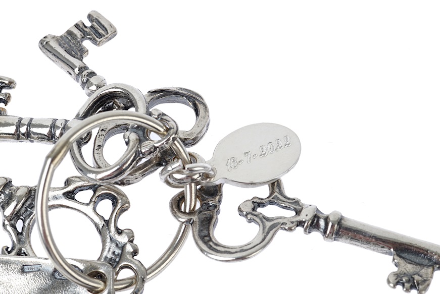 Mazzo di chiavi argento con piastrina e sacchetto portaconfetti Selezione Zanolli