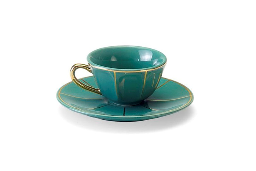 Coffee cup La Tavola Scomposta porcelain with saucer green Bitossi home