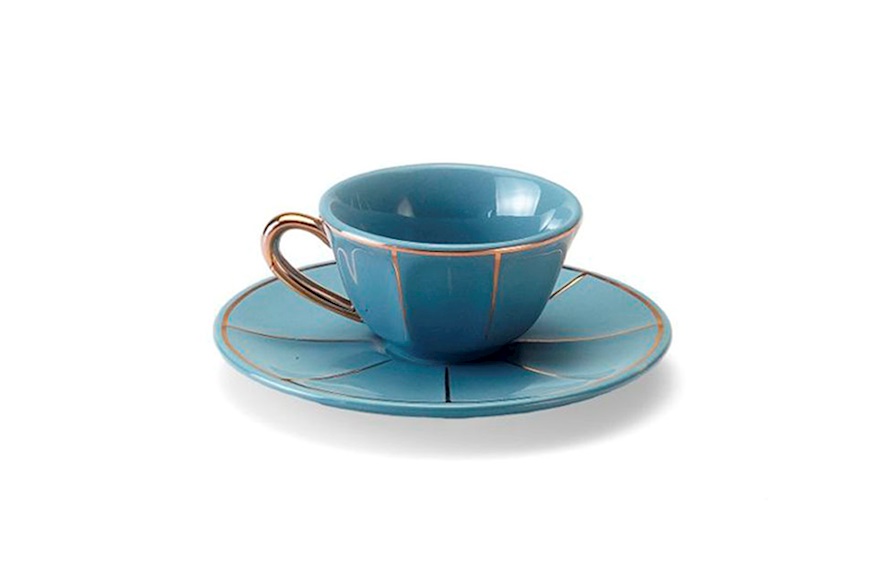 Coffee cup La Tavola Scomposta porcelain with saucer blue Bitossi home