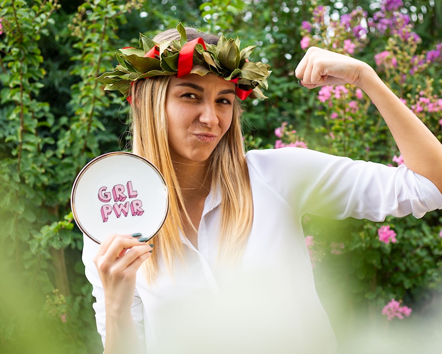 Bomboniera Laurea Piattino La Tavola Scomposta porcellana Grl Pwr con ciuffo portaconfetti Bitossi home