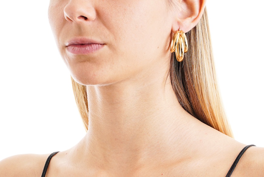 Earrings three smooth rings in gilded bronze Unoaerre